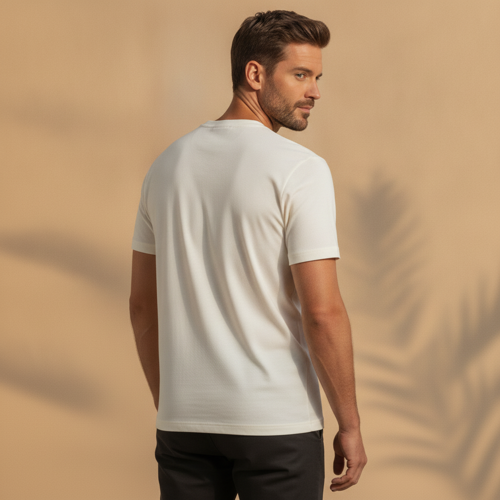 T-shirt Uomo in Cotone Premium Girocollo – Basic Essenziale - vista posteriore