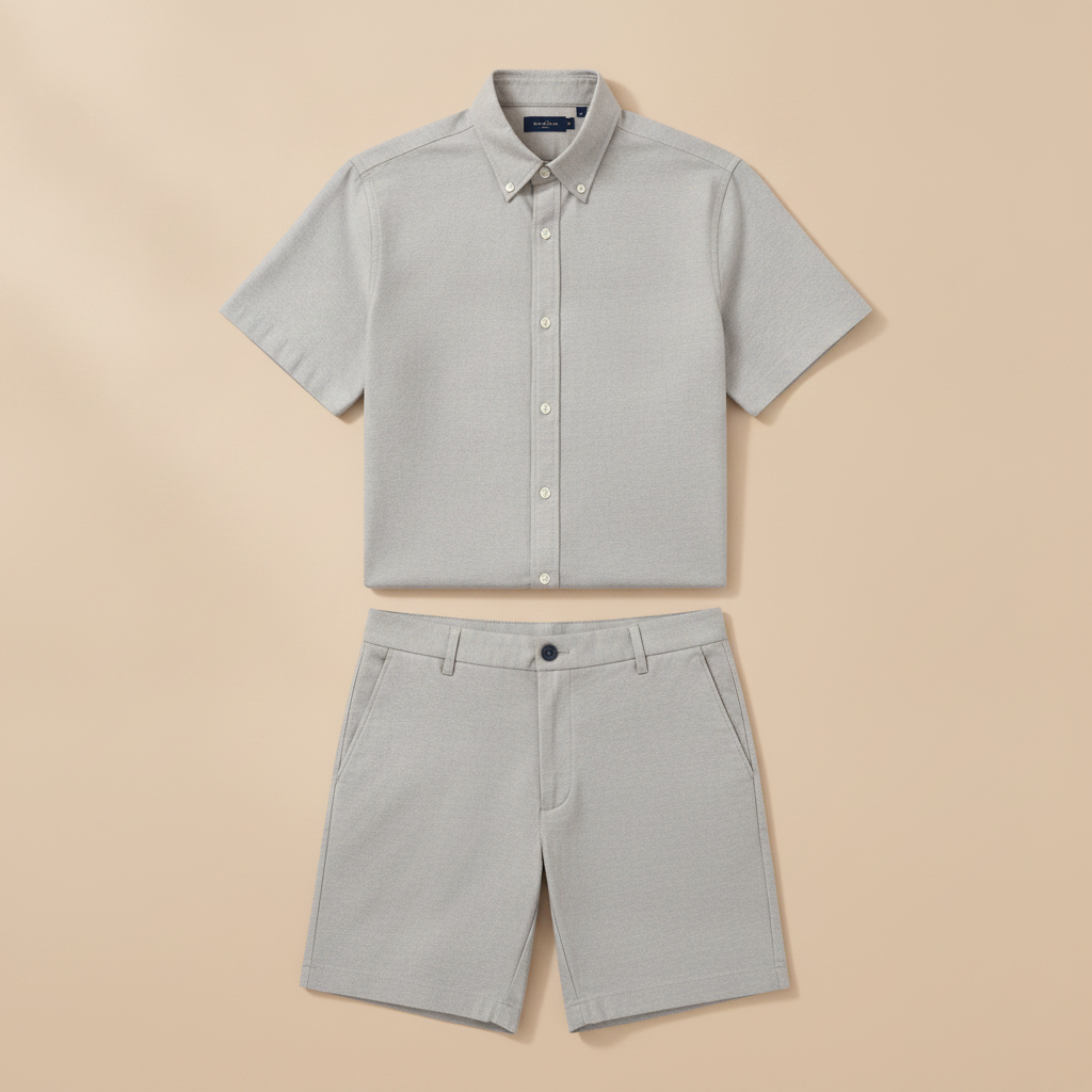 Completo Coordinato Uomo Camicia Oxford e Bermuda - Grigio