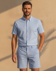 Completo Coordinato Uomo Camicia Oxford e Bermuda - Azzurro - indossato