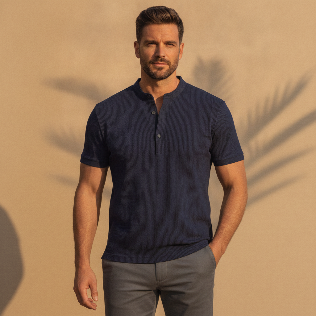 Polo Uomo in Piqué Riciclato – Eco-Design Resistente - Blu Oceano - indossato