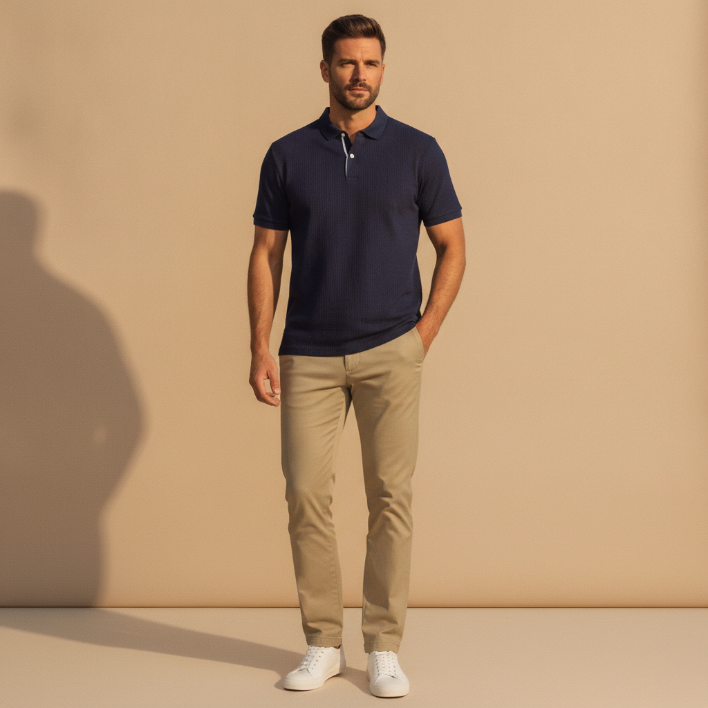 Polo Uomo Bicolore con Bottoni a Contrasto – Dettaglio di Stile - Navy e Bianco - indossato