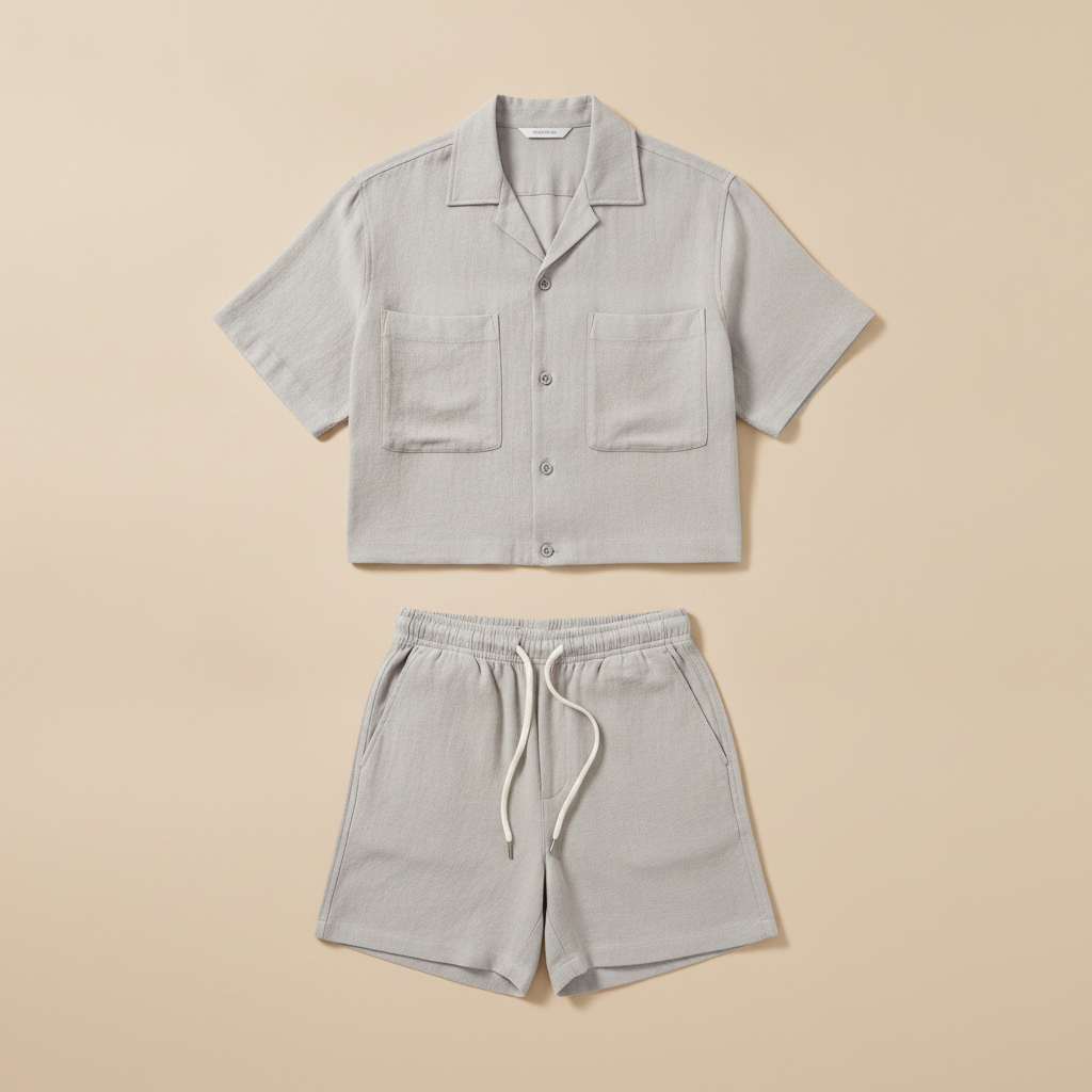 Completo Coordinato Uomo Overshirt Leggero e Pantaloncini - Grigio