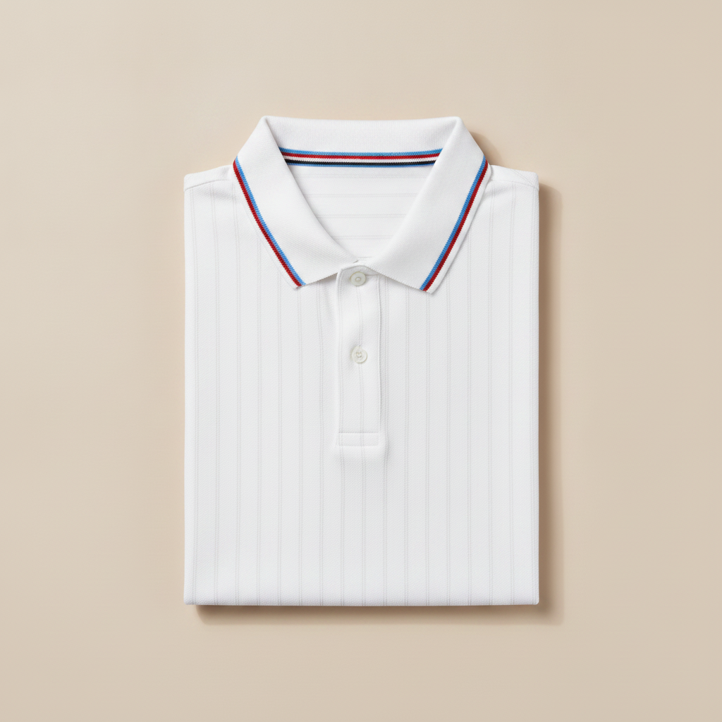 Polo Uomo Colletto a Righe Multiple – Bordi Rigati Eleganti - Bianco con Righe