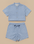 Completo Coordinato Uomo Camicia Popeline Mini-Stampa e Pantaloncini - Azzurro Mini-Stampa