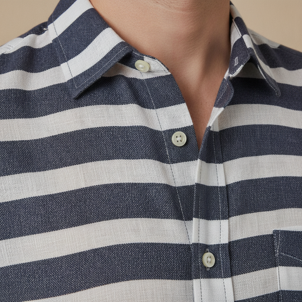Camicia Uomo in Misto Lino a Righe – Stile Mediterraneo Fresco - dettaglio