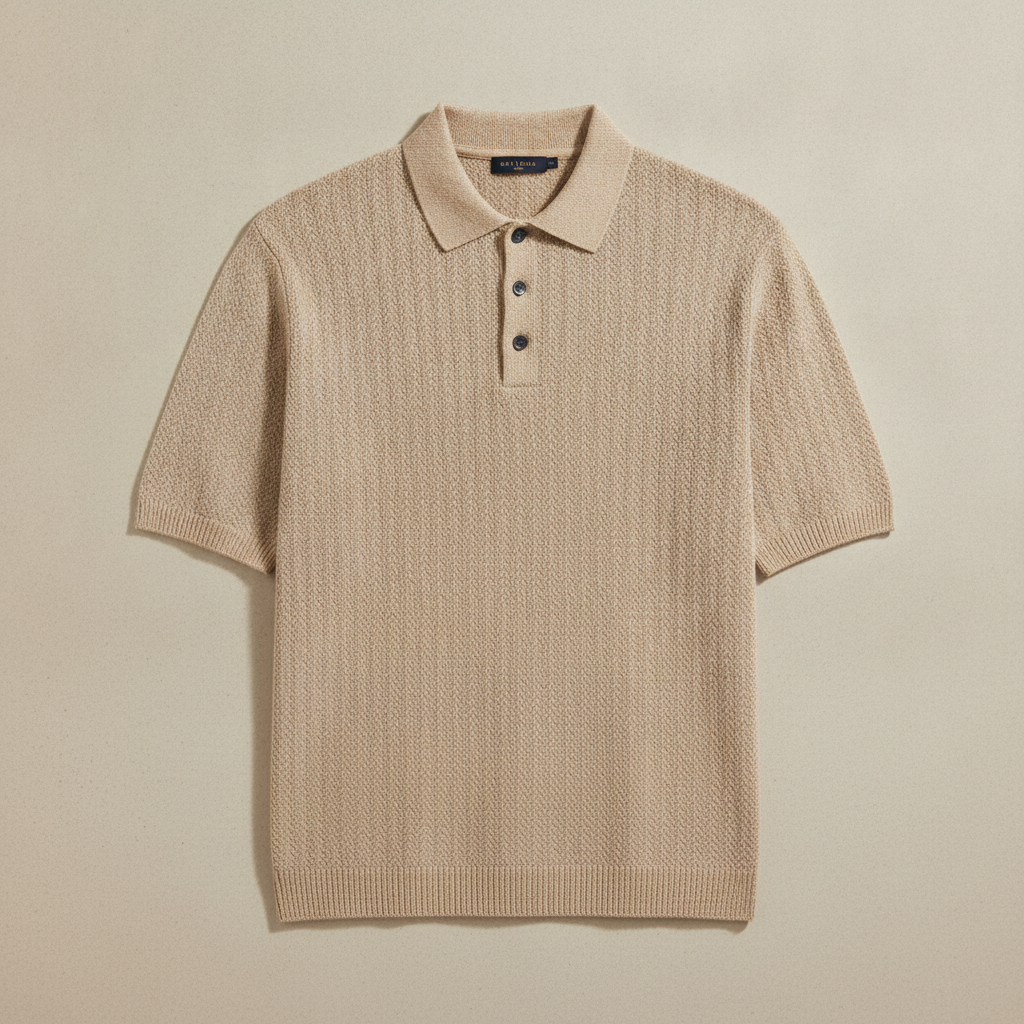 Polo Uomo in Maglia Spigata Testurizzata – Effetto Elegante - Sabbia