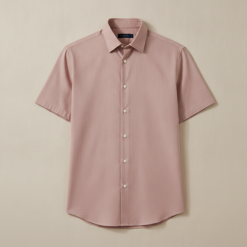 Camicia Uomo Manica Corta in Cotone – Casual Elegante Versatile - Rosa Cipria