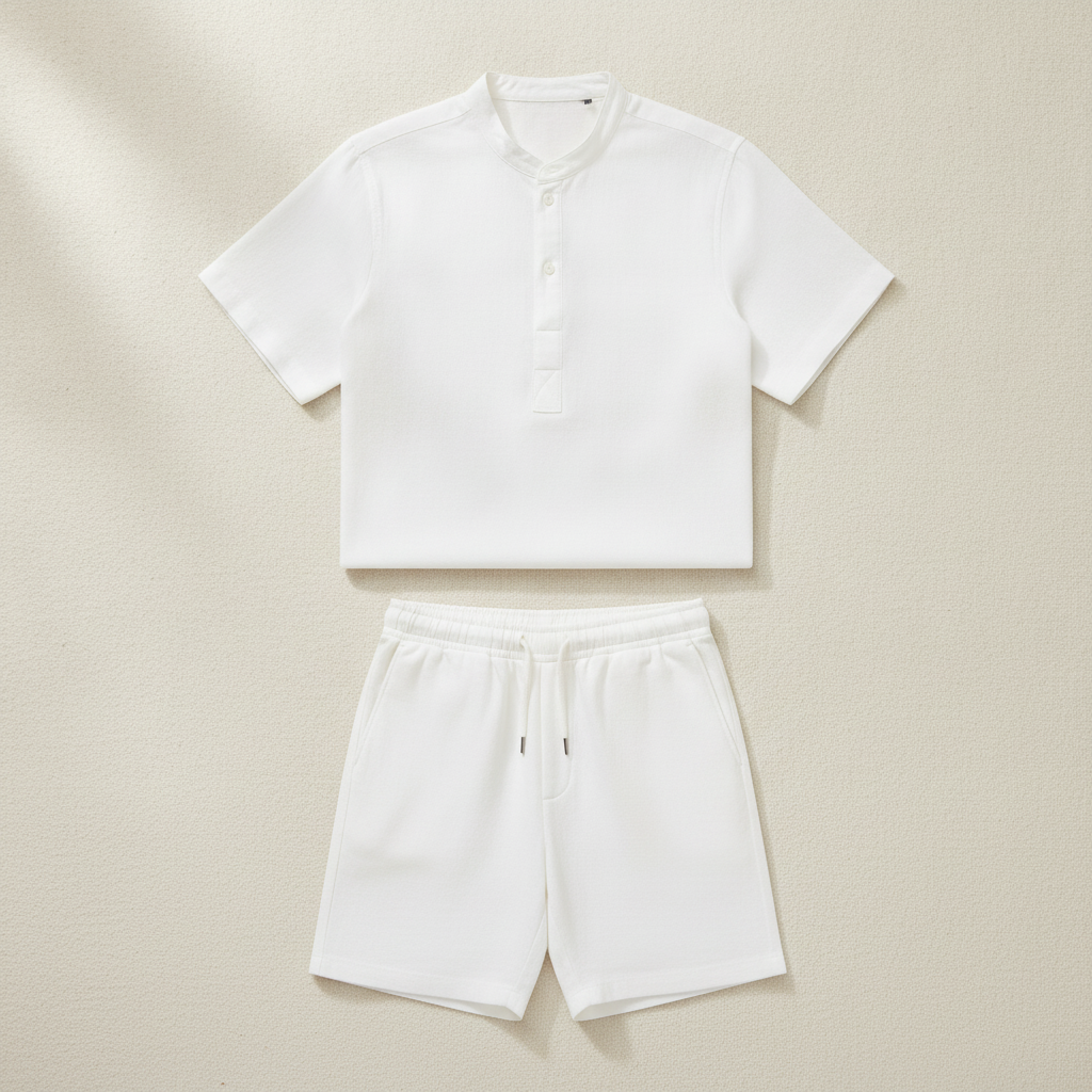 Completo Coordinato Uomo Camicia Popover e Pantaloncini - Bianco