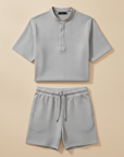 Completo Coordinato Uomo Camicia Piqué e Pantaloncini - Grigio Perla