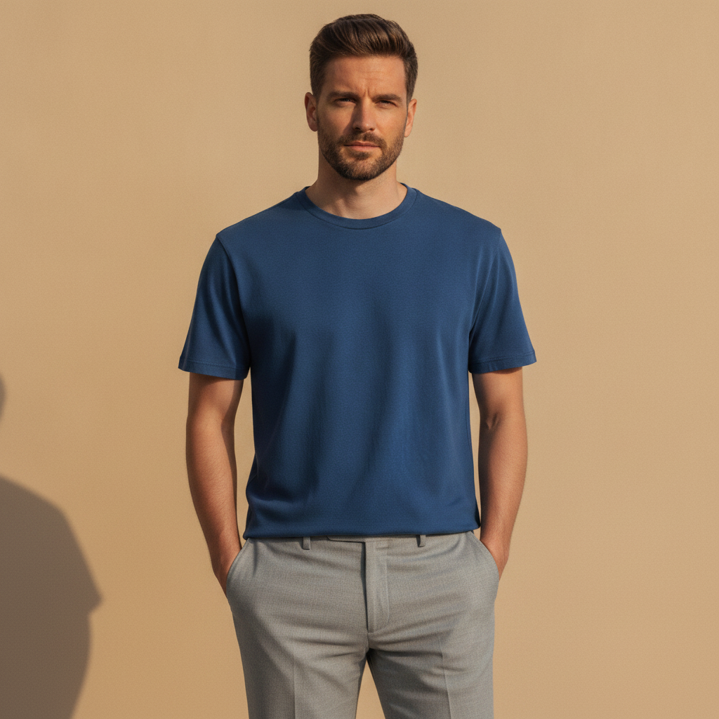 T-shirt Uomo Effetto Fiammato – Texture Slub Casual - Grigio - indossato