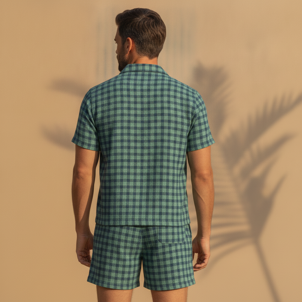 Completo Coordinato Uomo Camicia Tartan Estivo e Pantaloncini - vista posteriore