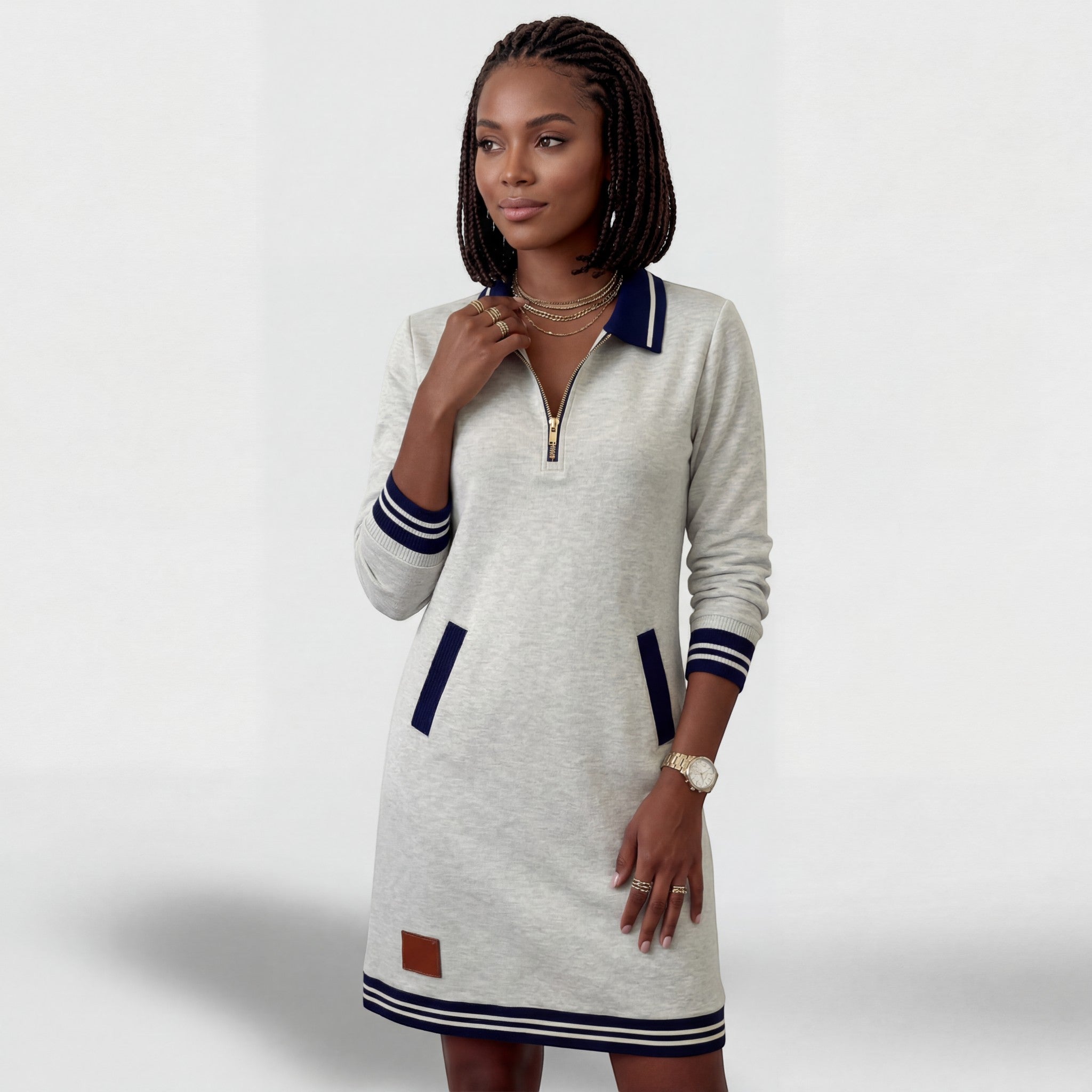 Vestito Mini Sportivo Donna con Collo con Zip – Maniche Lunghe | Misto Cotone
