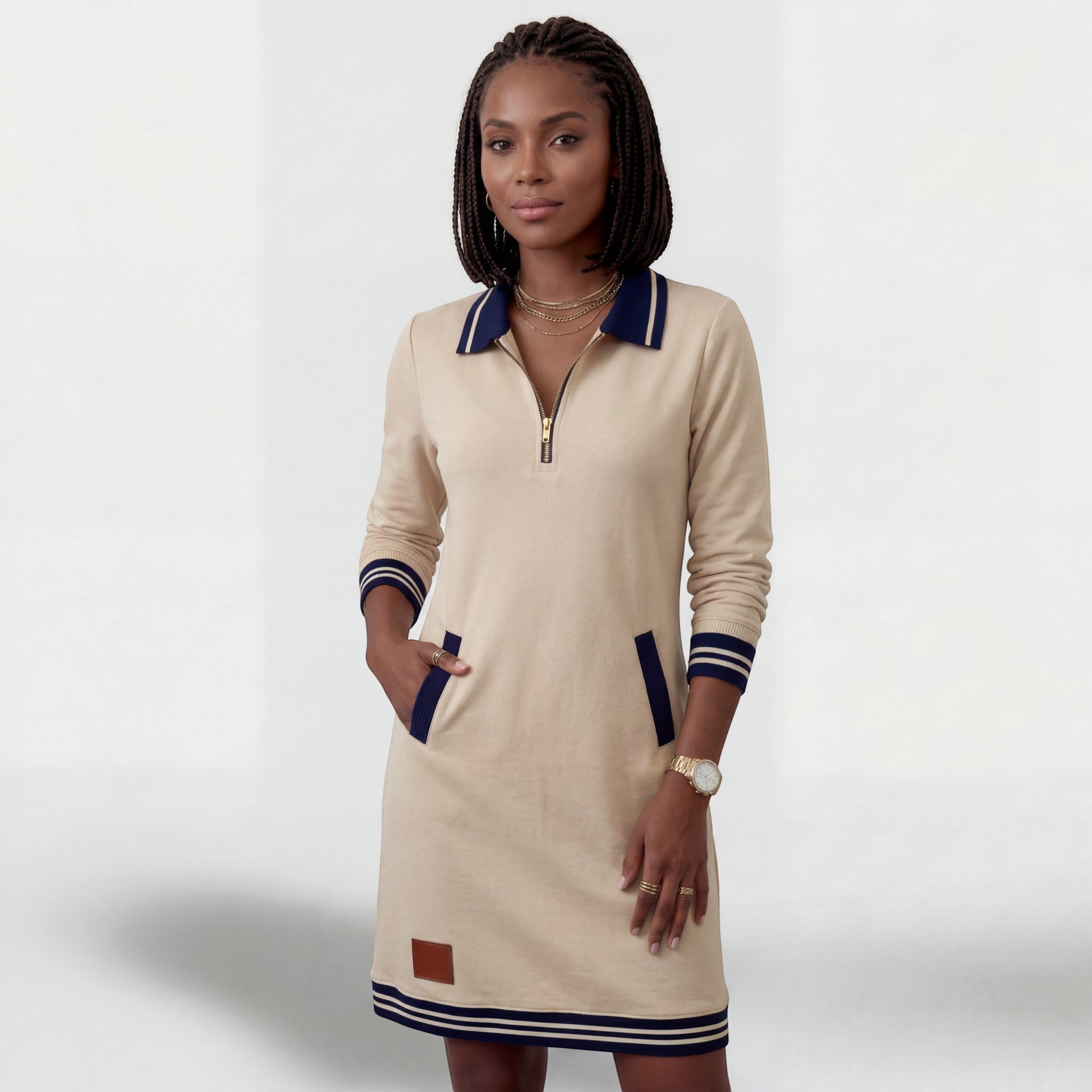 Vestito Mini Sportivo Donna con Collo con Zip – Maniche Lunghe | Misto Cotone