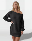 Abito maglione donna maglia strutturata – Abito mini spalle scoperte