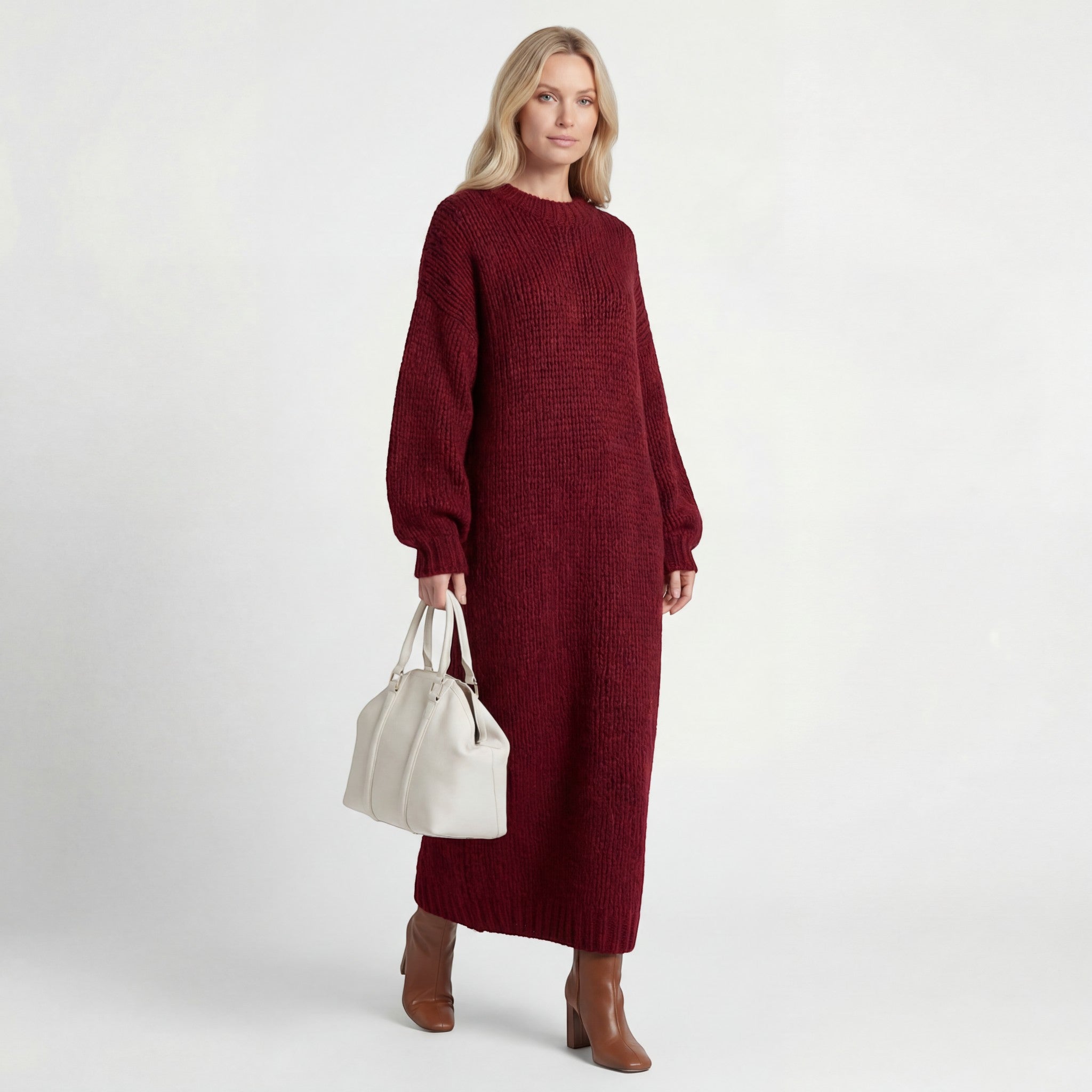 Abito lungo donna in maglia, scollo rotondo — vista 7