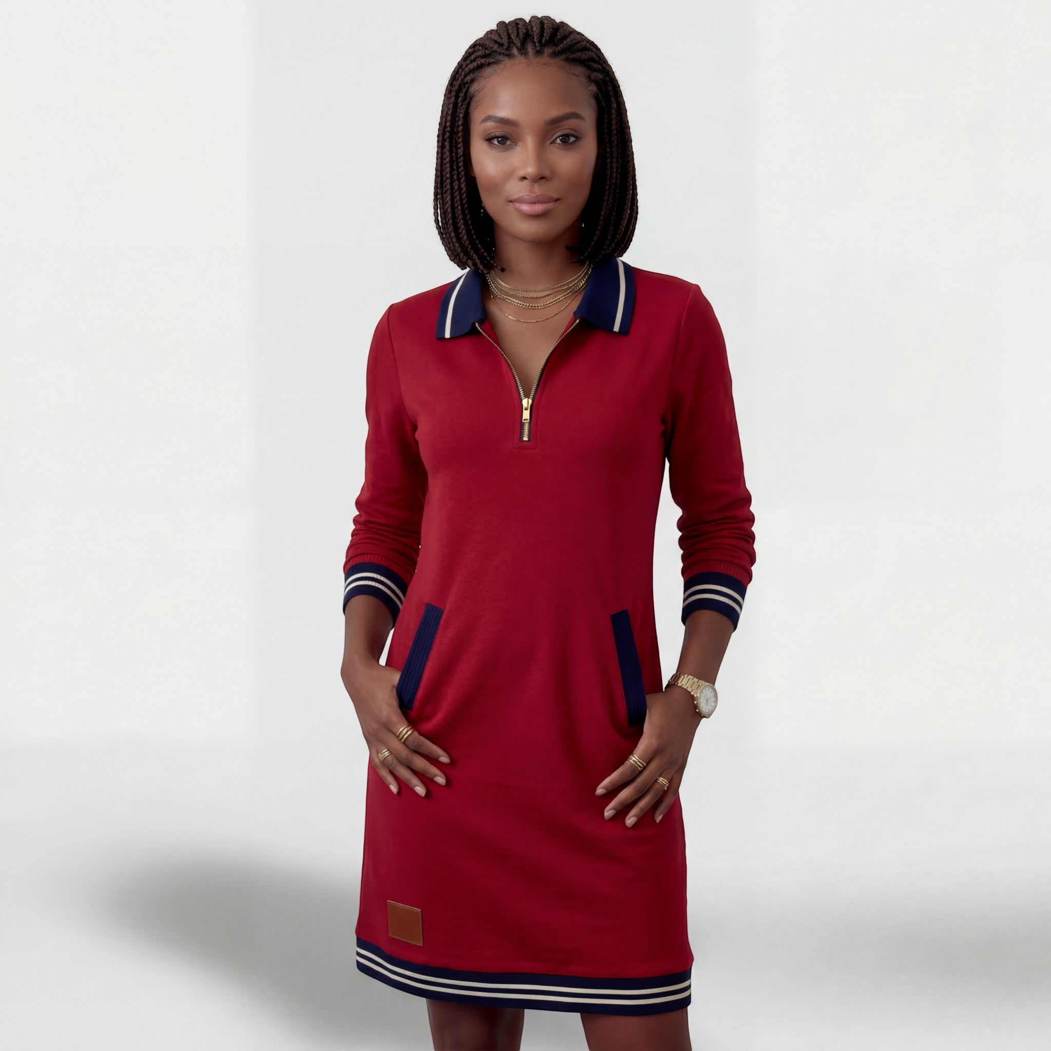 Vestito Mini Sportivo Donna con Collo con Zip – Maniche Lunghe | Misto Cotone
