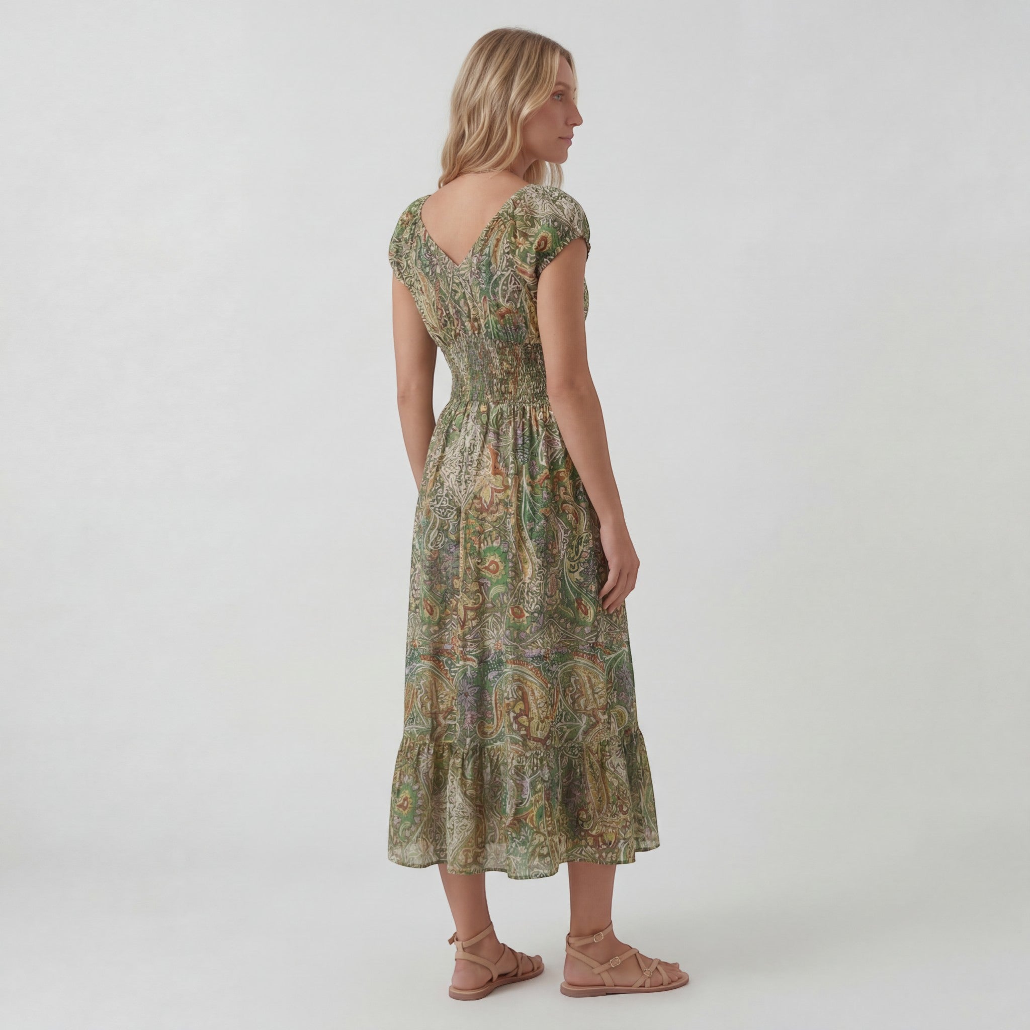 Abito lungo donna in tessuto leggero, scollo a V — vista 10