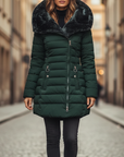 Giacca Piumino Donna Invernale Impermeabile Cappuccio Pelliccia Materiale