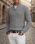 Uomo Maglione Treccia Mezza Zip