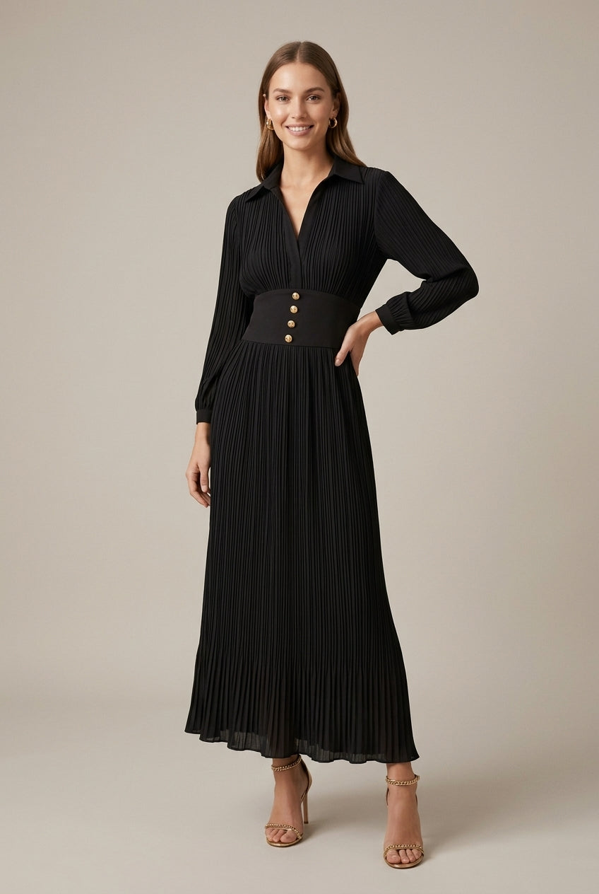 Abito lungo donna in tessuto leggero, scollo a V