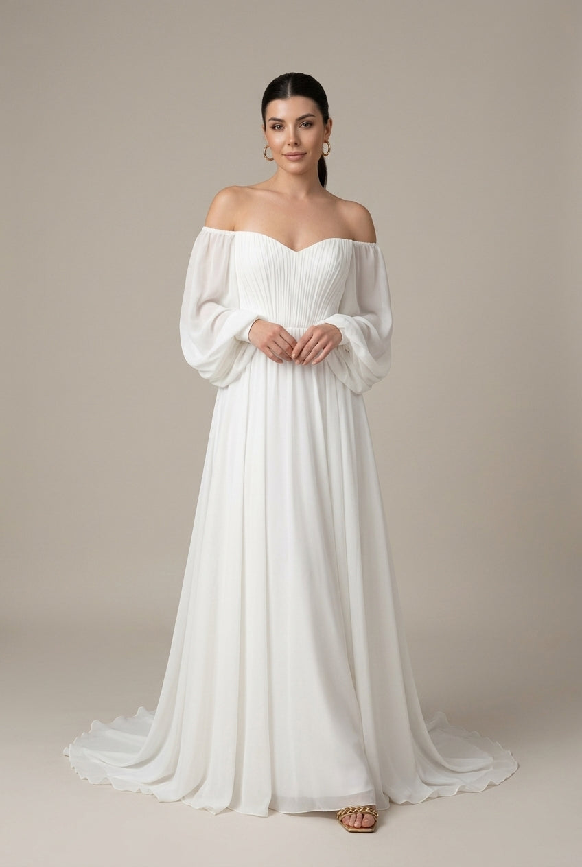 Abito lungo donna in chiffon, plissettato