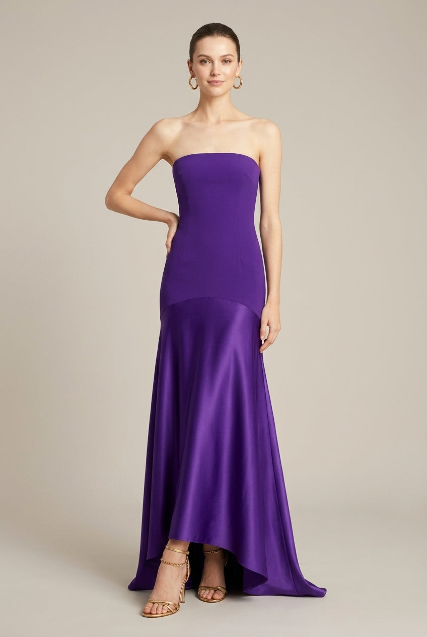 Abito lungo donna in raso viola, aderente