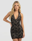 Mini abito da donna in pizzo – Scollo profondo halter con lacci