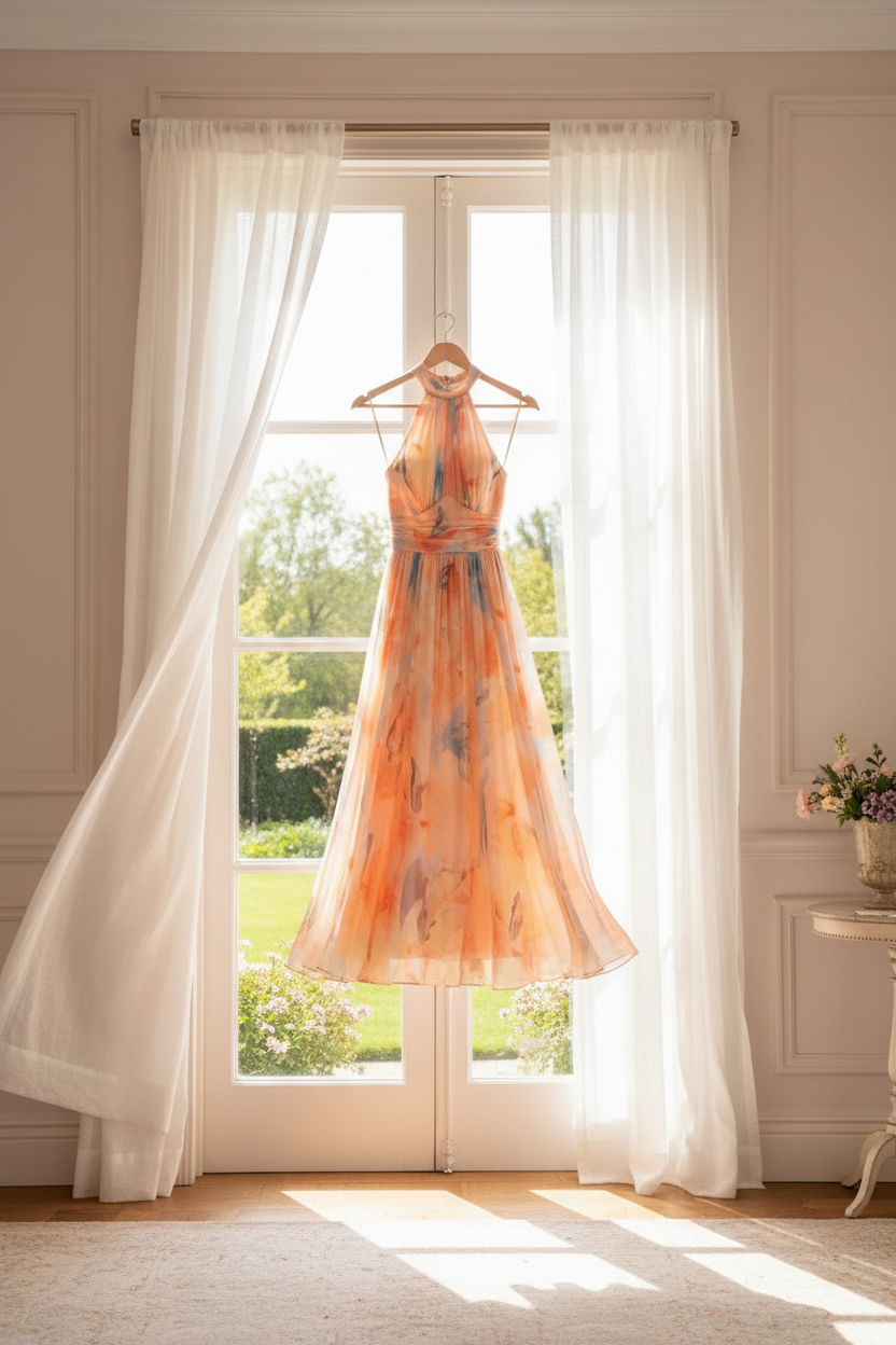 Abito lungo donna in chiffon, taglio svasato — vista 6