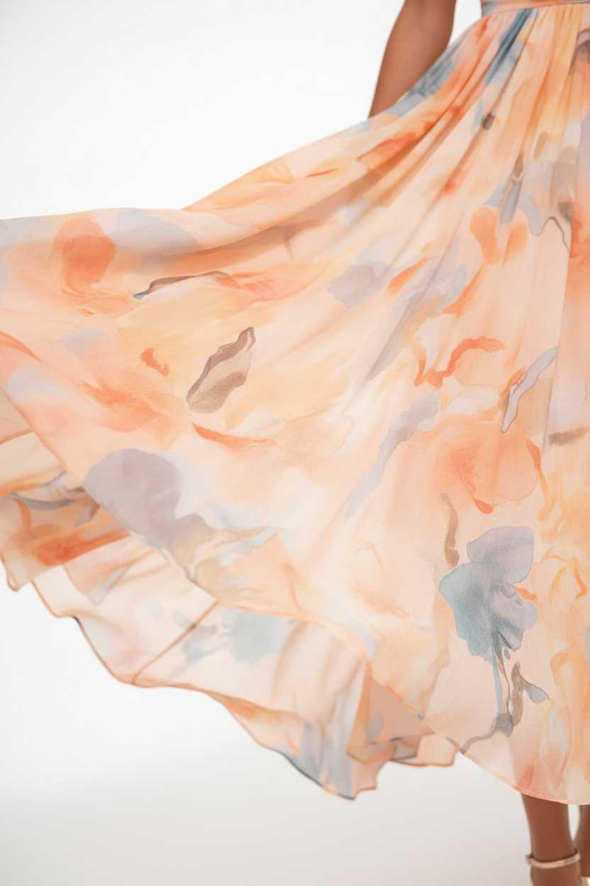 Abito lungo donna in chiffon, taglio svasato — vista 5