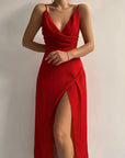 Abito lungo donna in tessuto leggero, scollo a V — vista 4