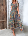 Abito lungo donna in tessuto leggero, scollo a V — vista 4