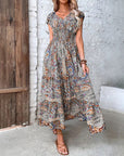 Abito lungo donna in tessuto leggero, scollo a V — vista 6