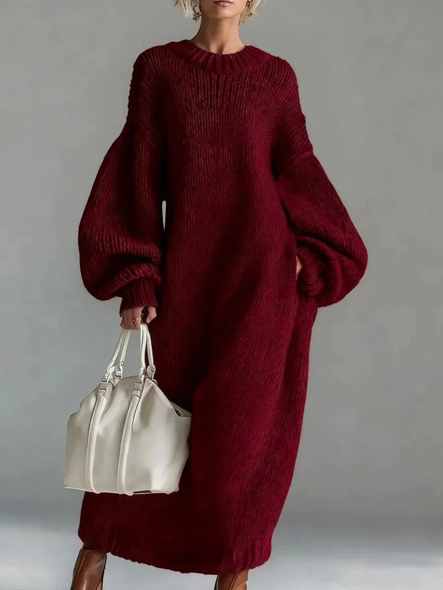 Abito lungo donna in maglia, scollo rotondo — vista 8