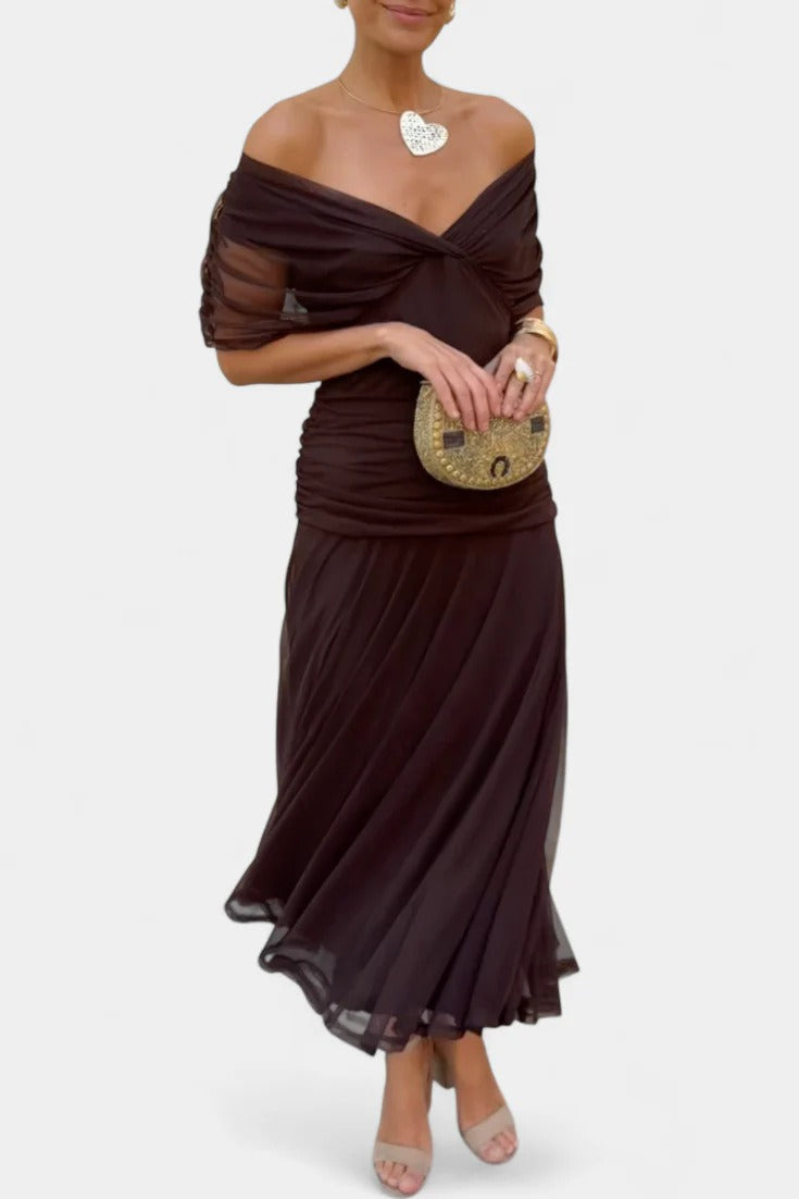 Abito lungo donna in chiffon, scollo a V — vista 10