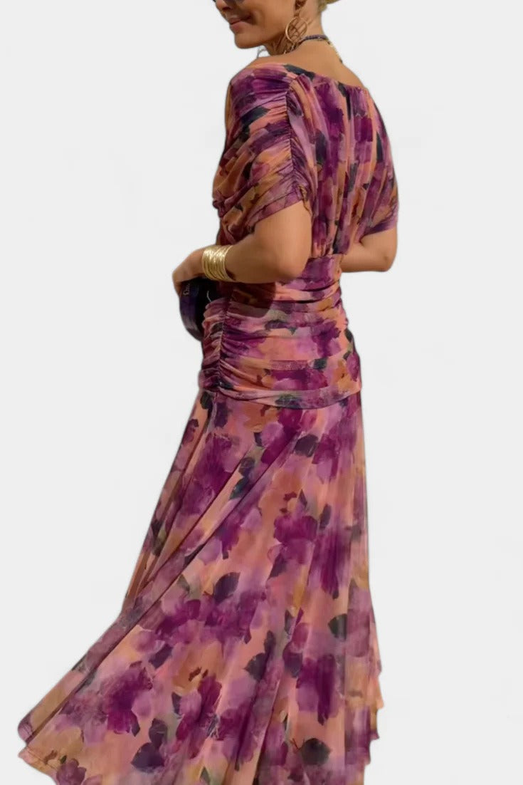 Abito lungo donna in chiffon, scollo a V — vista 9