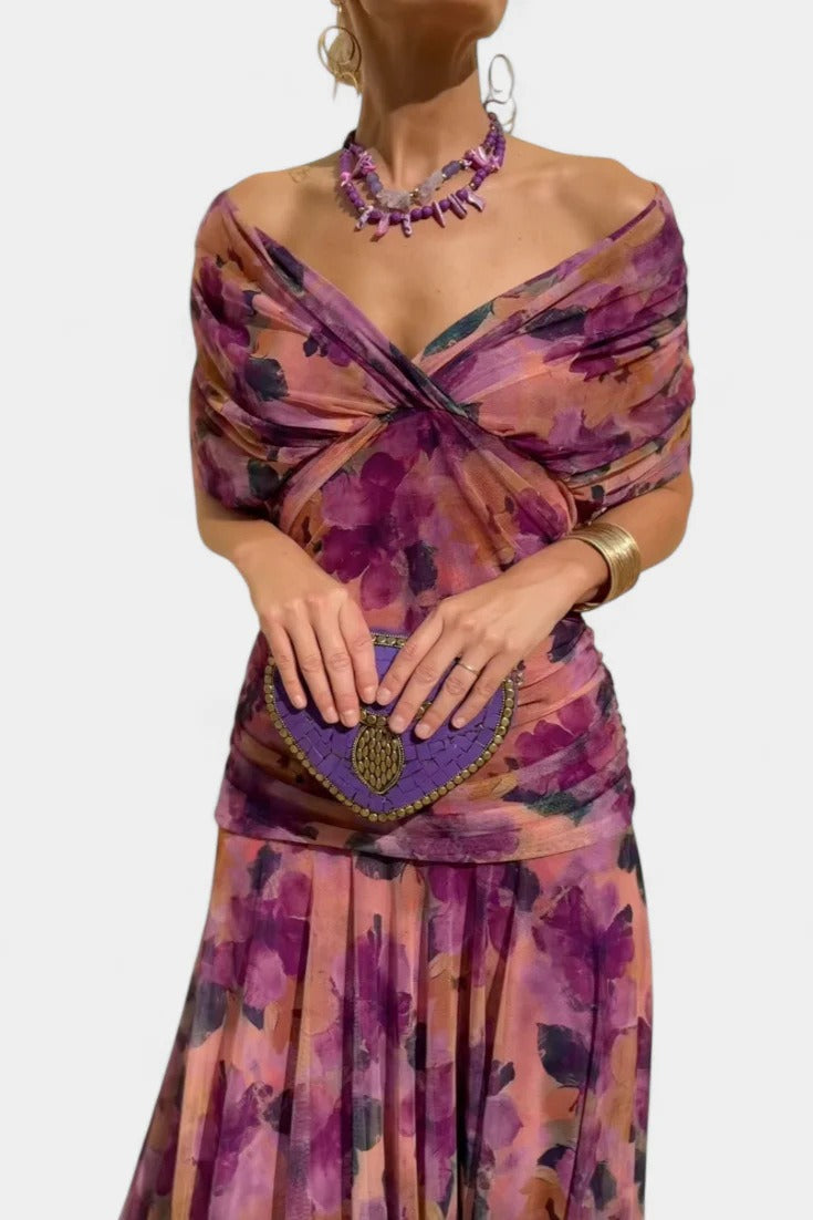 Abito lungo donna in chiffon, scollo a V — vista 8