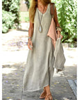 Abito lungo donna in tessuto leggero, scollo a V — vista 5