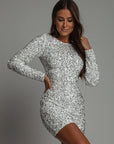 Abito Mini Donna con Paillettes – Maniche Lunghe Schiena Scoperta