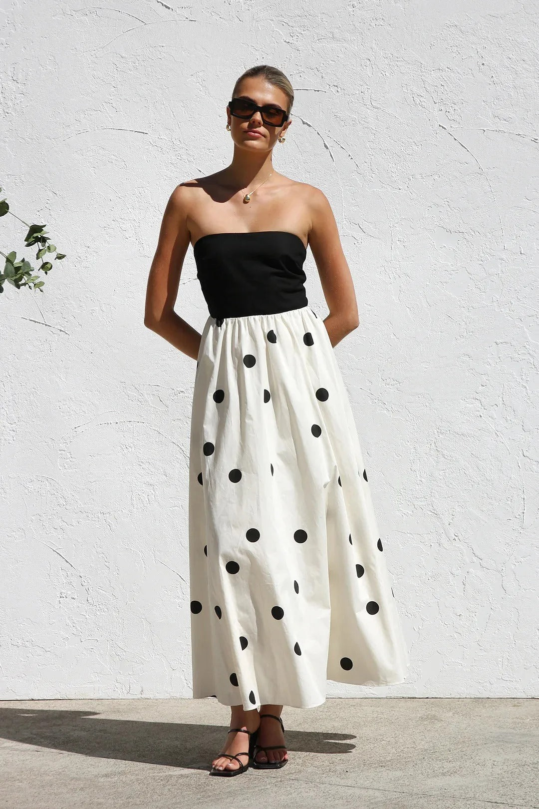 Abito lungo donna in tessuto leggero, a pois
