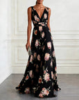 Abito lungo donna in chiffon, scollo a V