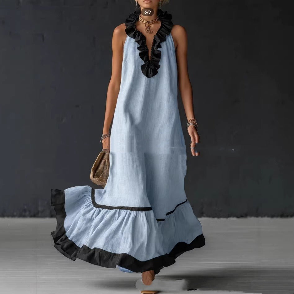 Abito lungo donna in cotone, senza maniche — vista 4