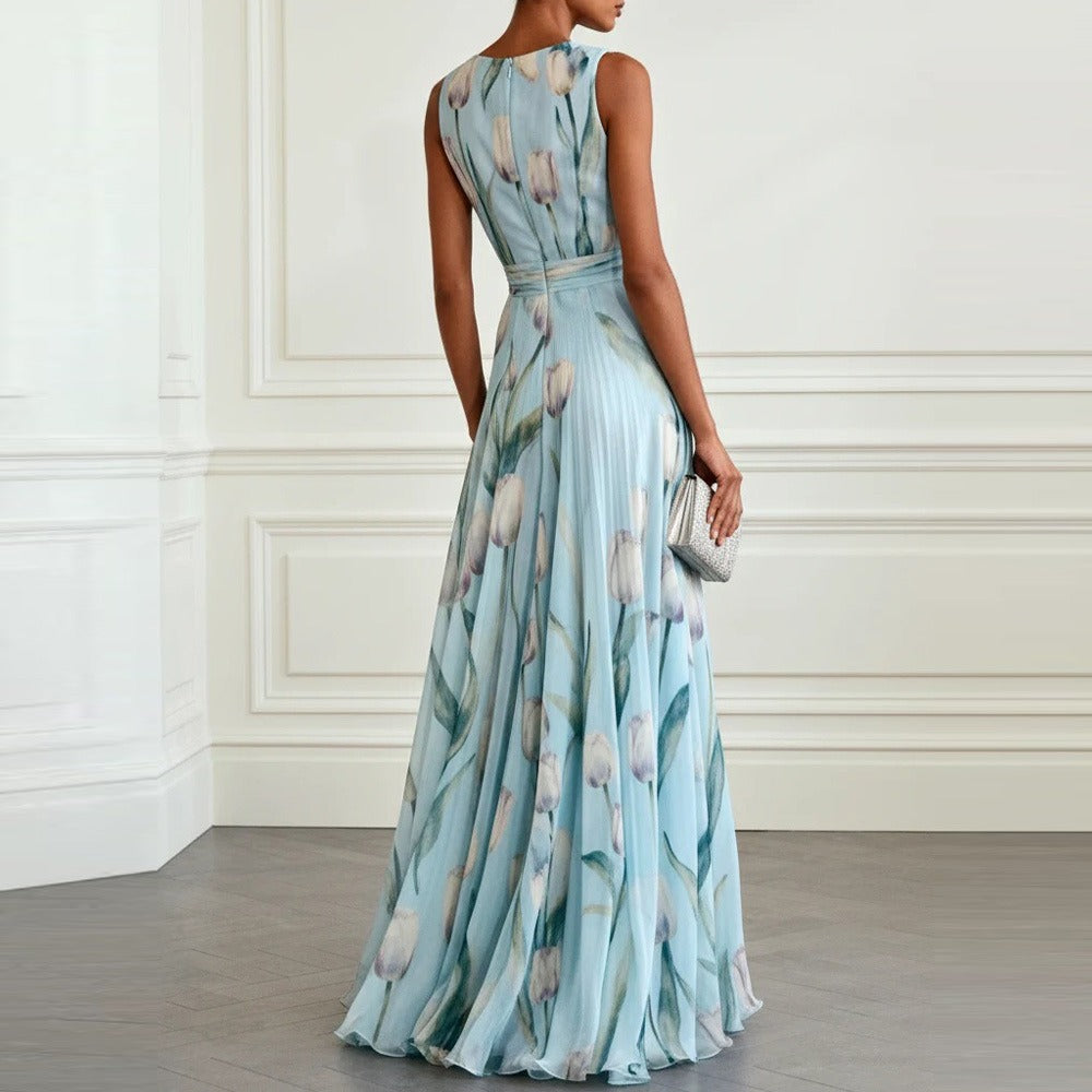 Abito lungo donna in chiffon, scollo a V — vista 7