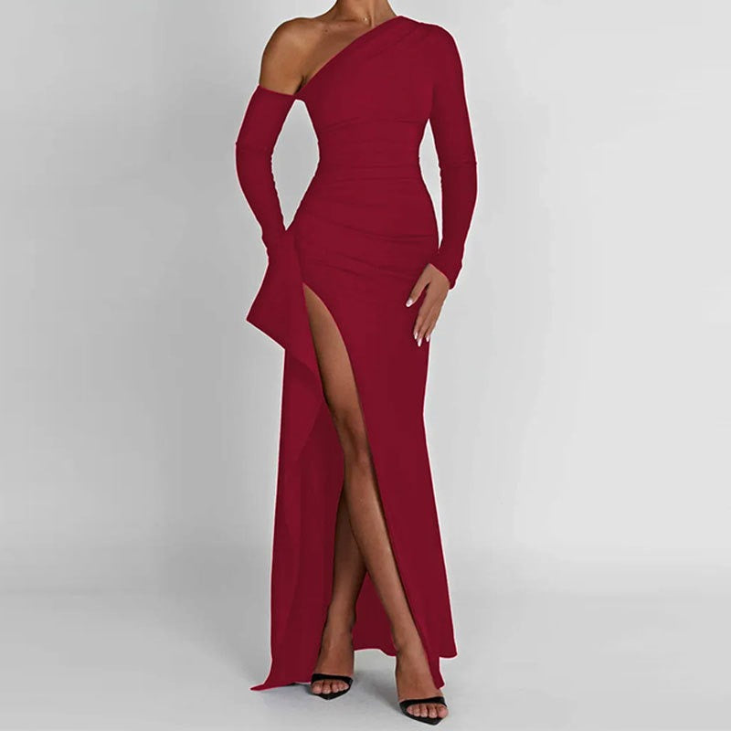Abito lungo donna in tessuto leggero, aderente