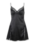 Mini abito da donna in satin – scollo a V con dettaglio in pizzo traforato