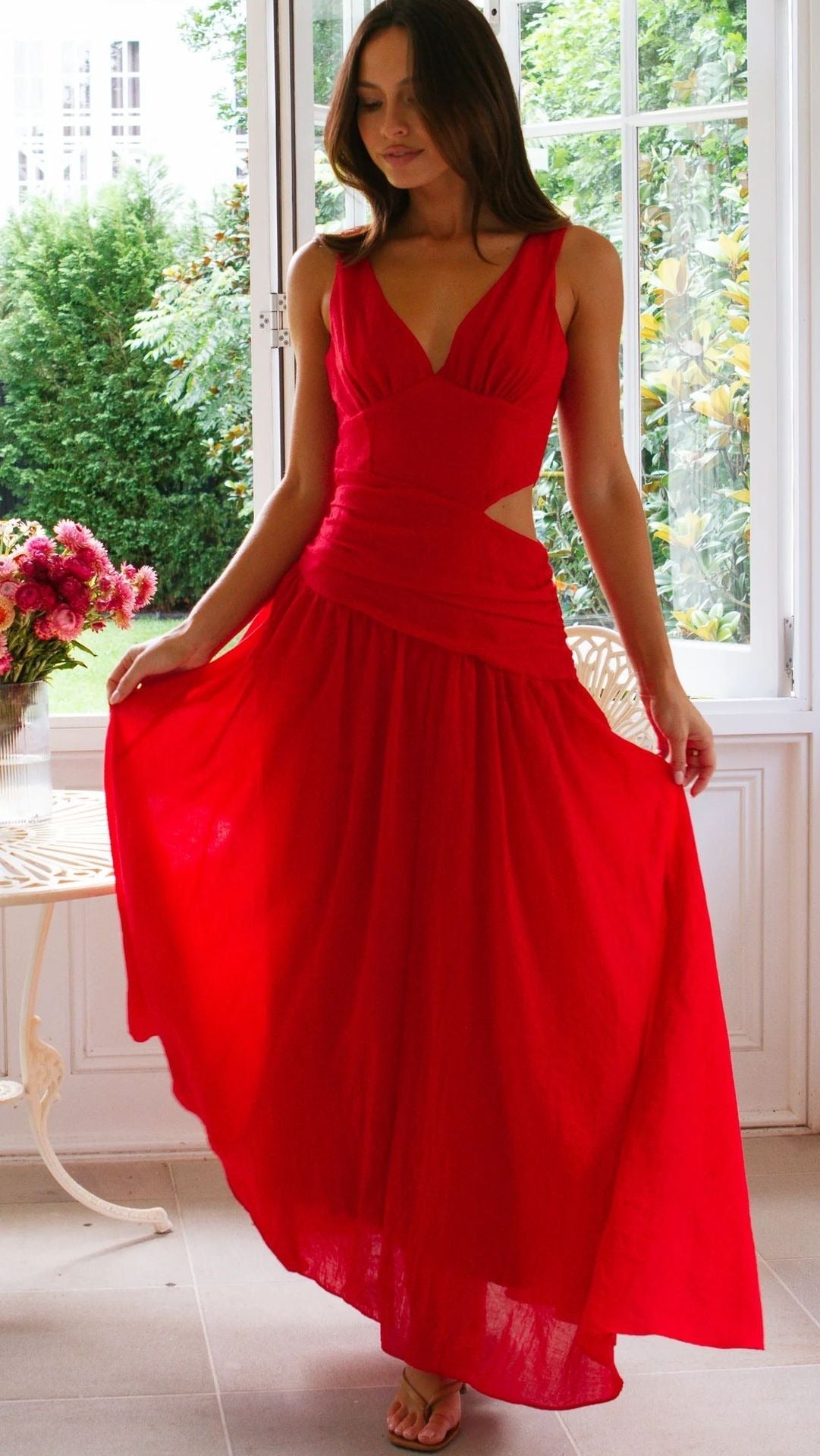 Abito lungo donna in cotone, scollo a V