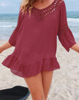Vestito Mini Donna in Tessuto Intrecciato – Bordo all’Uncinetto e Taglio Ajoure