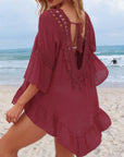 Vestito Mini Donna in Tessuto Intrecciato – Bordo all’Uncinetto e Taglio Ajoure