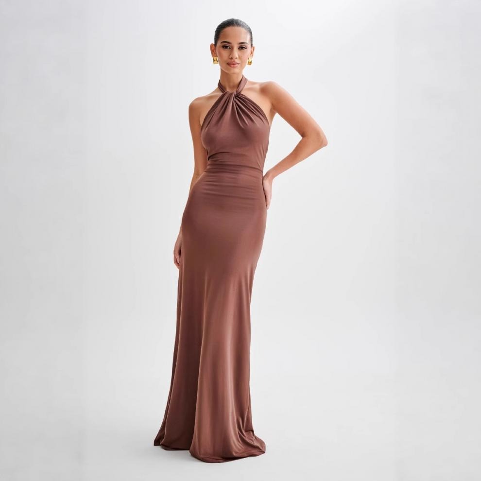Abito lungo donna in tessuto leggero, aderente