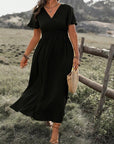 Abito lungo donna in tessuto leggero, scollo a V