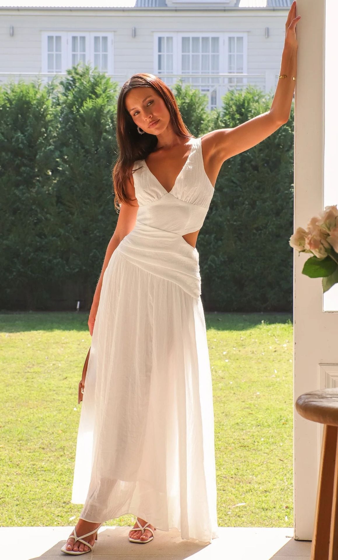 Abito lungo donna in cotone, scollo a V — vista 7